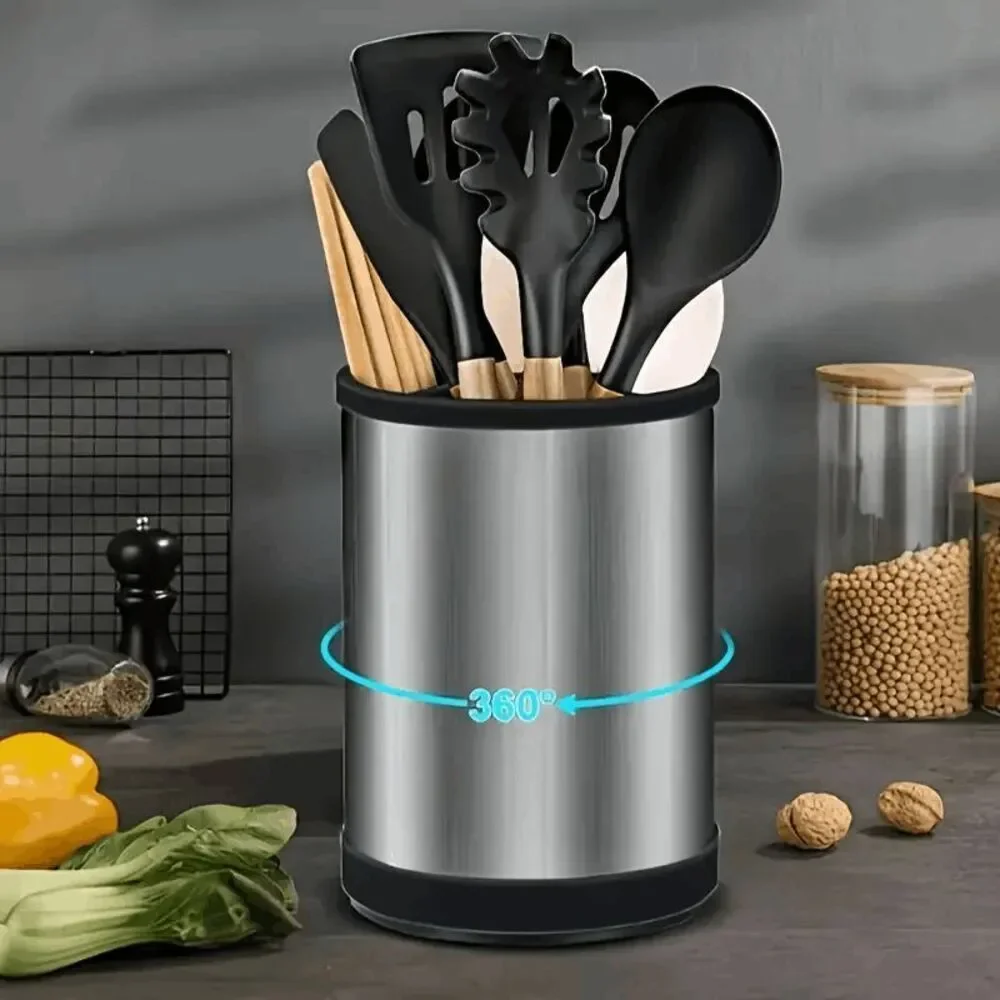 Stainless Steel Kitchen Utensil Holder 360 Rotating